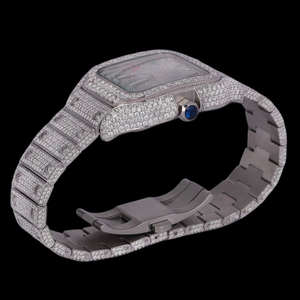 Custom Hiphop Stainless Steel <b>Watch</b> with Round Brilliant Cut Moissanite <b>Diamonds</b> 41mm Square Analog Dial Window Glass Display - Product Image 2