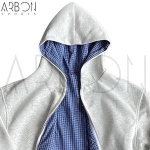Sudadera con capucha y cremallera a cuadros, reversible, holgada, con estampado gráfico, color gris, nueva llegada 2026, servicio OEM ODM - Product Image 5