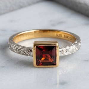Wholesale Jewellery 925 Sterling Silver 18K Gold Plated Square Garnet <b>Ring</b> 10mm Classic <b>Statement</b> <b>Ring</b> US 6 Gift for Her - Product Image 2