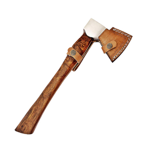Hacha artesanal forjada de acero J2 de grado industrial con mango de madera y cuero, para supervivencia. - Product Image 5