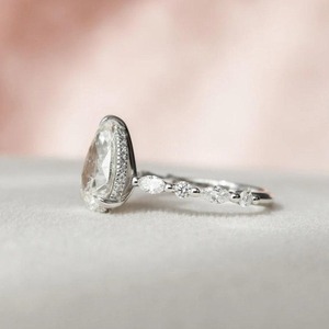 Marquise Cut Moissanite Engagement <b>Ring</b> Rhodium Plated 925 Silver Halo Pave Set Wedding Band AFAR JEWELS for Women - Product Image 2