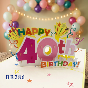 Happy 40th Birthday Pop-Up Card Paper Craft Greeting Card With Stars And <b>Balloons</b> Design - Product Image 1