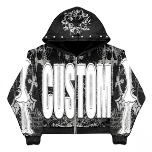 Sudadera con capucha personalizada de algodón French Terry de alto gramaje, de corte extragrande y holgado, con efecto desgastado, bordado de parches, estampado DTG, lavado ácido vintage y pedrería - Product Image 1