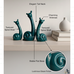 Juego de Figuras de Caracoles de Cerámica Azul Verdoso Brillante Hechas a Mano, Decoración Artesanal India, Estilo Minimalista para Diwali, Sala de Estar Rústica Moderna, Uso en Mesa - Product Image 4