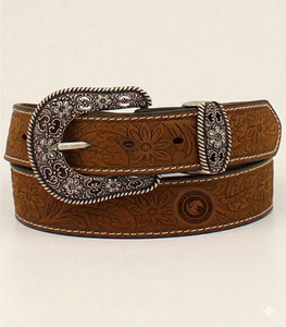 Ceinture en cuir de vache véritable, artisanale, avec décorations florales, style western, vintage, rustique, accessoire de mode décontracté - Product Image 1