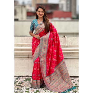 Elite Weaves Pink Soft Silk Zari Woven Patola Leheriya Saree with Contrast Weaves 700g for <b>Club</b> <b>Dress</b>-Up - Product Image 5