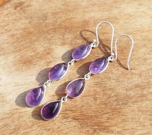 Pendientes de Gema Bohemios Hechos a Mano, Chapados en Plata con Amatista, Joyería para Mujer Disponible a Precio de Fábrica - Product Image 4