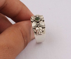 Bague de mariage classique en argent sterling 925 et cuivre bleu, motif floral, large bande, bijou fait main, vente en gros - Product Image 3