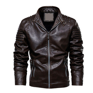<b>Men</b> <b>Leather</b> Motorcycle <b>Jacket</b> Genuine <b>Leather</b> Stand Collar Zipper Slim Fit Winter <b>Brown</b> Biker Fashion 2026 - Product Image 4