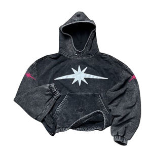 Sudadera con capucha personalizada con lavado ácido desgastado, oversize, 100% algodón, estilo vintage, corte holgado, con logo bordado, talla estándar, con pedrería, personalizada - Product Image 1