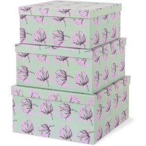 Set di 3 Scatole Decorative Quadrate Impilabili 28x28 cm con Coperchi Verdi per Arredamento Casa e Conservazione Ricordi - Product Image 1