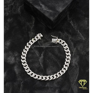 Bracelet cubain exclusif serti de pierres, avec des pierres de moissanite VVS étincelantes, bijoux de luxe pour hommes et femmes - Product Image 3