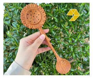 Cuchara de Café de Madera de Acacia Roja con Diseño de Corazón y Flor, Cuchara de Café de Madera Económica 2 en 1, Cuchara de Madera Personalizada con Logotipo, Cuchara de Té de Madera - Product Image 1