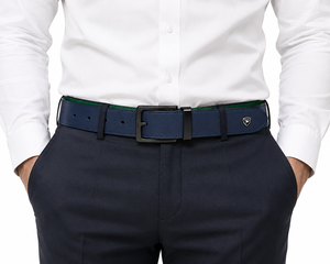 Ceinture réversible bleu-vert en cuir de vachette avec boucle ardillon argentée, design solide, style vintage, légère, durable, 40 pouces, moulage monobloc - Product Image 4