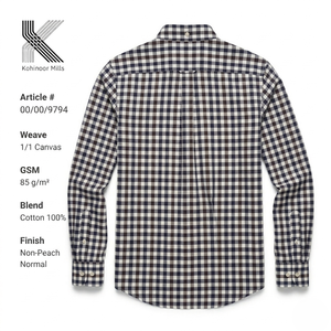 Chemise Homme 100% Coton 85GSM Toile Tissée à Carreaux Gingham Légère pour l'Été Fournisseur de Vêtements Personnalisés en Gros - Product Image 3