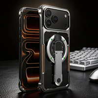 Coque de téléphone en métal avec support pour iPhone 17 Pro Max, rotation 360°, style Mecha Armor, dissipation thermique, pour hommes