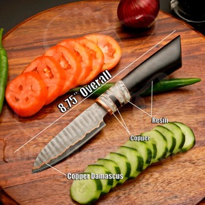 Custom Handmade 5-Piece Chef <b>Set</b> in Copper Damascus Steel with Copper & Resin Handles Leather Sheath-<b>Sharp</b> <b>Knives</b> Ambidextrous - Product Image 4