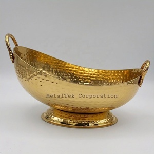 Frutero de Aluminio Martillado Chapado en Oro de Lujo, Plato Decorativo de Metal Hecho a Mano para Servir, Centro de Mesa para Bodas - Product Image 1