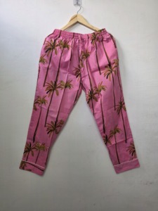 Pantalones Cargo de Otoño para Mujer, 100% Algodón Ecológico, Estampado a Mano, Motivo Floral Artesanal, Cintura Media, Largos, Casuales - Product Image 5