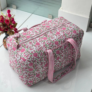 Handcraft Bohemian Cotton Duffle Bag Handmade Quilted Weekender Travel <b>Backpack</b> <b>Large</b> External Frame Block Printed Design Women - Product Image 1