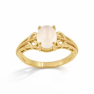 Bague de mariage classique en argent sterling 925 plaqué or et rhodium, avec cabochon ovale en pierre de lune africaine et gravure en forme de cœur - Product Image 5