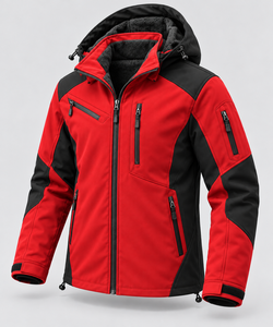 Custom Logo Embroidered <b>Mens</b> Softshell Jacket Waterproof Windproof Winter Hiking Coat Polar <b>Fleece</b> Lining Detachable Hood Color - Product Image 2