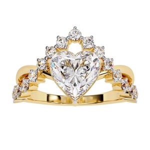 Anillo de Corona con Diamantes en Forma de Corazón, Oro de 18K, Banda Trenzada, Diamantes Cultivados en Laboratorio, Piedras Laterales con Pavé, Anillo de Novia - Product Image 1