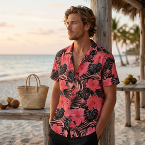 Custom Beach Hawaiian <b>Shirt</b> Men Tropical Floral Print Short Sleeve <b>Button</b> Up Casual Summer <b>Shirt</b> OEM ODM Wholesale - Product Image 1