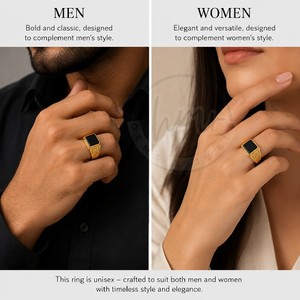 Custom Brass Gold Plated Black Stone Signet <b>Ring</b> for Men Women Bezel Setting Unisex Statement <b>Ring</b> Fashion Jewelry - Product Image 3