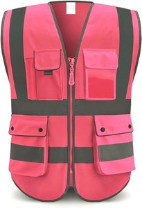 Chaleco de Seguridad Reflectante de Alta Visibilidad con Cierre, Diseño de Cintura Alta, Unisex, de Poliéster, con Detección de Agujas, para Uso en Construcción - Product Image 4