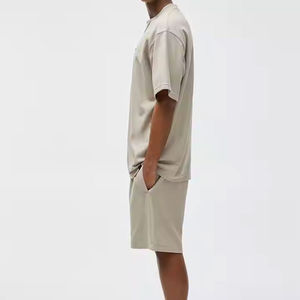 Ensemble deux pièces d'été pour homme : T-shirt à manches courtes et short en polaire respirant, décontracté et oversize, couleur unie, 100% coton - Product Image 3