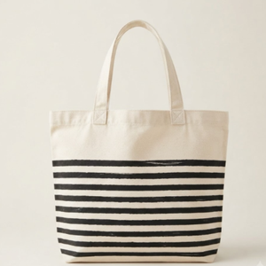 Sac fourre-tout en toile de coton rayé noir écologique, grande capacité, style nautique, sac à main pour femme, réutilisable - Product Image 1