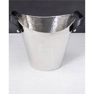 Cubo enfriador de vino de acero inoxidable martillado al por mayor con asas de cuero sintético, cubo de hielo de lujo para champán para bares - Product Image 1
