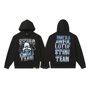 Sweat à capuche doublé en tricot d'hiver 100% coton, style streetwear, avec imprimé hip-hop, motif dessin animé, fabrication sur mesure - Product Image 3