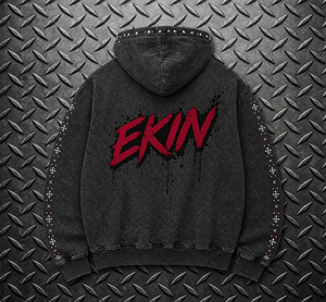 Custom Heavyweight Cotton Applique Embroidery Diamond studded Hoodie Men's Acid Washed Hoodies Zip up Rhinestones Hoodie Men - Product Image 2