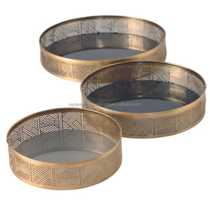 Brass Decorative Trays Set Ms Hussain International Model MHI 2677 Engraved Still Life Pattern Coastal Style Movable Multi-Piece - Product Image 1