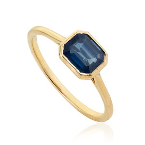 Elegant Classic Design Minimal Bezel <b>Set</b> Blue Sapphire Single Stone <b>Ring</b> Everyday Wear 14K Solid Yellow <b>Gold</b> Wholesale Jewelry - Product Image 3