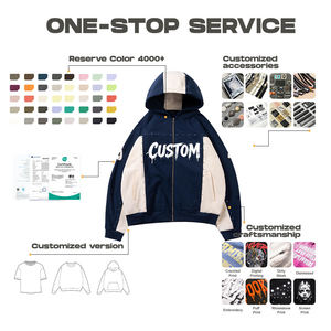 Sudaderas con capucha de algodón de 380 g/m², extragrandes, con cremallera, de alta calidad, con parches de diamantes de imitación personalizados, fabricante de sudaderas con capucha. - Product Image 4