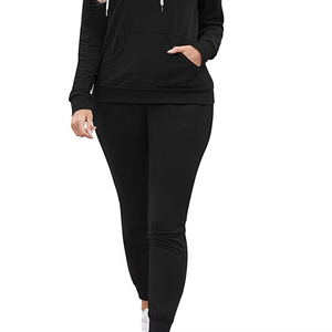 Conjunto Deportivo Negro con Capucha para Mujer, Sudadera y Pantalones de Diseño Sólido con Mangas Largas y Bolsillos Laterales - Product Image 6