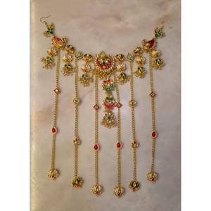 Bridal hair <b>accessory</b> Kundan lotus pearl embellishments South Indian bride hair style Golden for <b>wedding</b> bridesmaids - Product Image 1