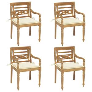 Set di 4 Sedie da Giardino Batavia in Legno di Teak Massiccio con Cuscini - Product Image 1