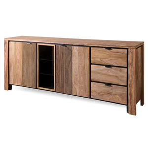 Modern Luxury Midcentury Solid Mango Wood <b>Sideboard</b> Glass Doors Drawers 3 ft Capacity Living Room <b>Kitchen</b> Bathroom Furniture - Product Image 4