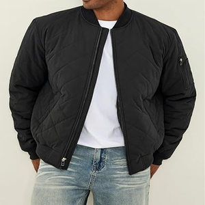 Veste matelassée décontractée unisexe personnalisée, légère, coupe-vent, avec capuche en cuir véritable, doublure en coton et fermeture éclair - Product Image 6