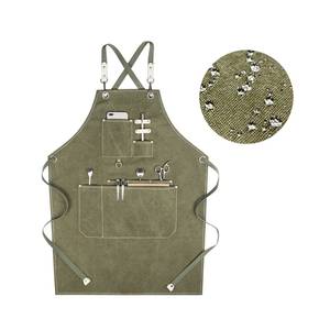 Tablier en toile à bretelles croisées en cuir réglables, avec logo personnalisé, pour uniforme professionnel de l'hôtellerie, avec poche pour outils de nettoyage, vêtement de personnel - Product Image 2