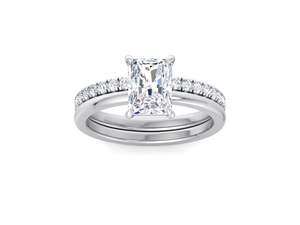 Radiant Cut Lab Grown Diamond Engagement <b>Ring</b> <b>Set</b> Pave Diamond Band Bridal <b>Ring</b> <b>Set</b> <b>Gold</b> Diamond Wedding <b>Ring</b> <b>Set</b> - Product Image 3