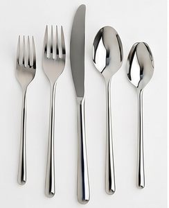 Ensemble de couverts élégants en acier inoxydable, finition miroir, passe au lave-vaisselle, vaisselle de mariage, design à long manche, couleur argentée - Product Image 3