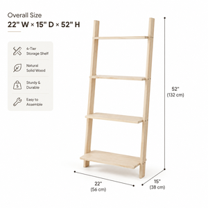 Estante de escalera de madera maciza con 4 niveles para decoración del hogar, almacenamiento y exhibición de libros o plantas - Product Image 2