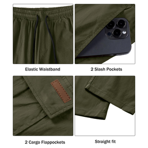 Pantalones Cargo Verde Oliva para Hombre, Cintura Elástica con Cordón, Secado Rápido, Ligeros, Casuales, para Exteriores, con Múltiples Bolsillos, para Verano - Product Image 3