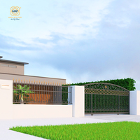 Puerta Corredera Grande de Hierro Forjado para Granja o Rancho, Estilo Rústico, Protección de Postes Reforzada, Modelado 3D