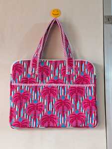 Handcrafted Quilted Cotton Laptop <b>Bag</b> with Floral Block Print, Padded <b>Computer</b> Shoulder <b>Bag</b> for Women Travel & Office - Product Image 4